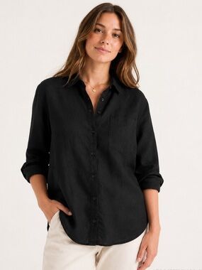 Athleta Retreat Linen Top Black 100% Linen Shirt XS